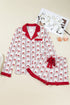 Santa Stripe Print Contrast Collar Ruffle Hem Pajama Set