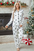 Satin Bow Print Wide Leg Two Piece Pajama Set