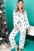 Satin Bow Print Wide Leg Two Piece Pajama Set