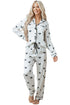 Satin Bow Print Wide Leg Two Piece Pajama Set