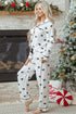 Satin Bow Print Wide Leg Two Piece Pajama Set