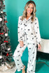 Satin Bow Print Wide Leg Two Piece Pajama Set