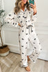 Satin Bow Print Wide Leg Two Piece Pajama Set