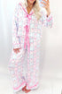 Satin Bow Wreath Print Ruffle Collar Tie Front Wide Leg Pajama Set