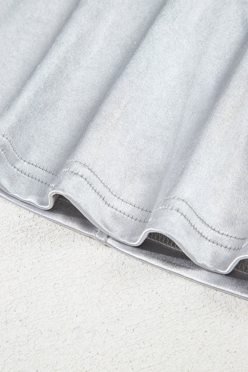 Satin Finish Muscle Shoulder Ribbed Trim Top