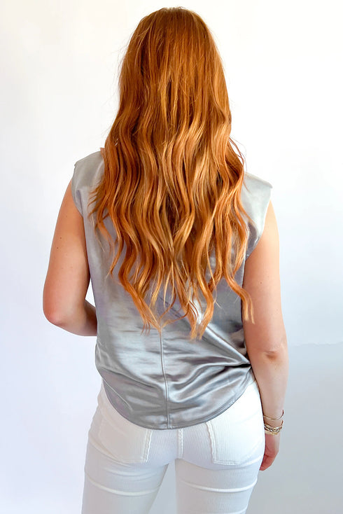 Satin Finish Muscle Shoulder Ribbed Trim Top