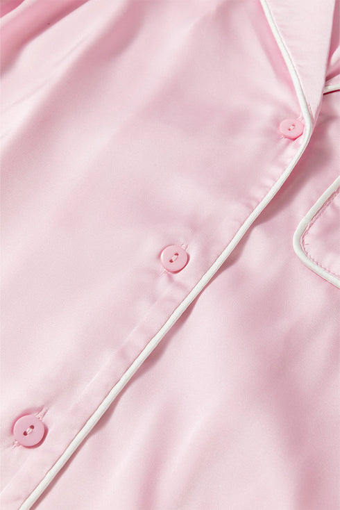 Satin Knot Front Ruffle Wide Leg Lounge Set