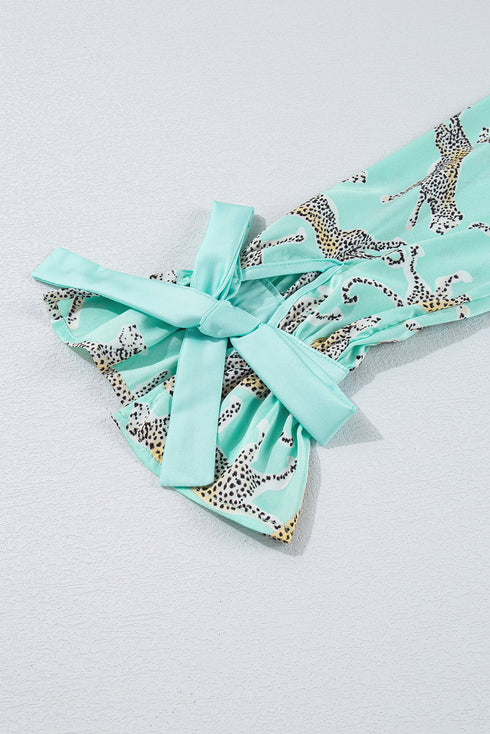 Satin Leopard Print Ruffle Button Down Pajama Set