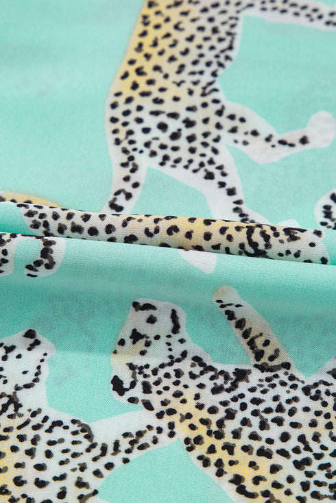 Satin Leopard Print Ruffle Button Down Pajama Set