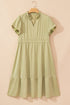 Satin Notched V Neck Tiered Plus Size Maxi Dress