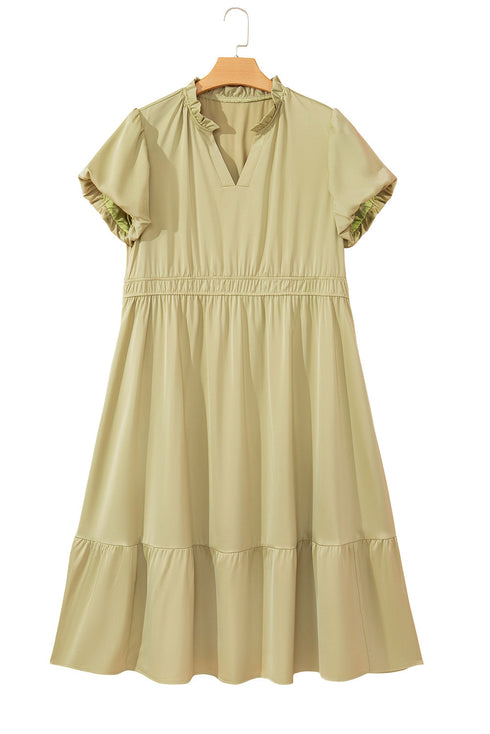 Satin Notched V Neck Tiered Plus Size Maxi Dress
