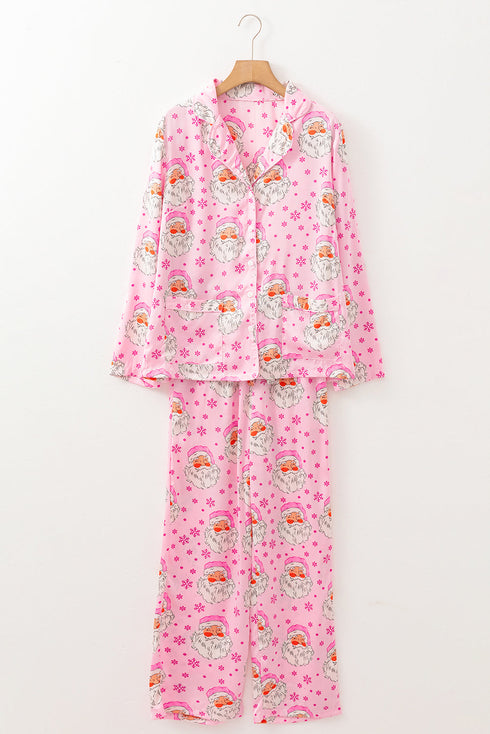 Satin Novelty Print Long Sleeve Button Down Pajama Set