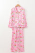 Satin Novelty Print Long Sleeve Button Down Pajama Set