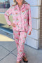 Satin Novelty Print Long Sleeve Button Down Pajama Set