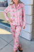 Satin Novelty Print Long Sleeve Button Down Pajama Set