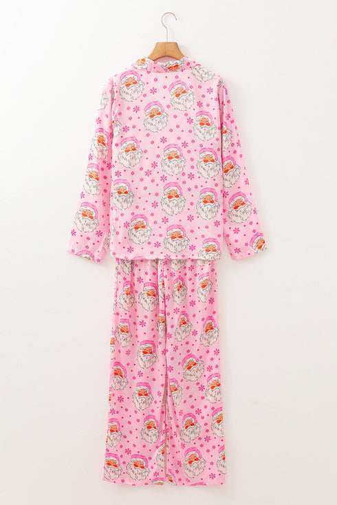 Satin Novelty Print Long Sleeve Button Down Pajama Set