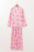 Satin Novelty Print Long Sleeve Button Down Pajama Set