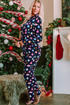 Satin Ornament Print Button Down Long Sleeve Pajama Set