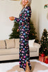 Satin Ornament Print Button Down Long Sleeve Pajama Set