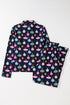 Satin Ornament Print Button Down Long Sleeve Pajama Set