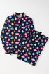 Satin Ornament Print Button Down Long Sleeve Pajama Set