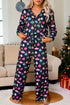 Satin Ornament Print Button Down Long Sleeve Pajama Set