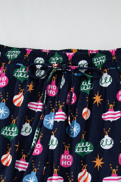 Satin Ornament Print Button Down Long Sleeve Pajama Set