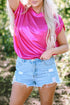 Satin Ruched Sleeve Knotted Open Back Blouse