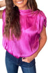 Satin Ruched Sleeve Knotted Open Back Blouse