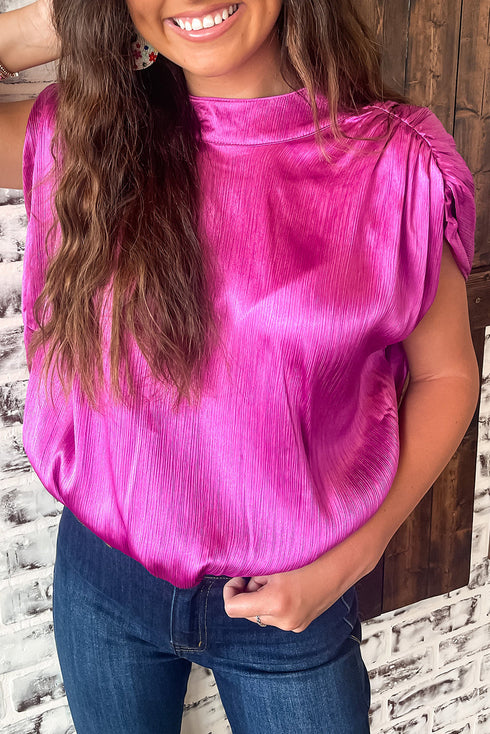 Satin Ruched Sleeve Knotted Open Back Blouse