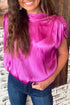 Satin Ruched Sleeve Knotted Open Back Blouse