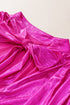 Satin Ruched Sleeve Knotted Open Back Blouse