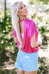 Satin Ruched Sleeve Knotted Open Back Blouse