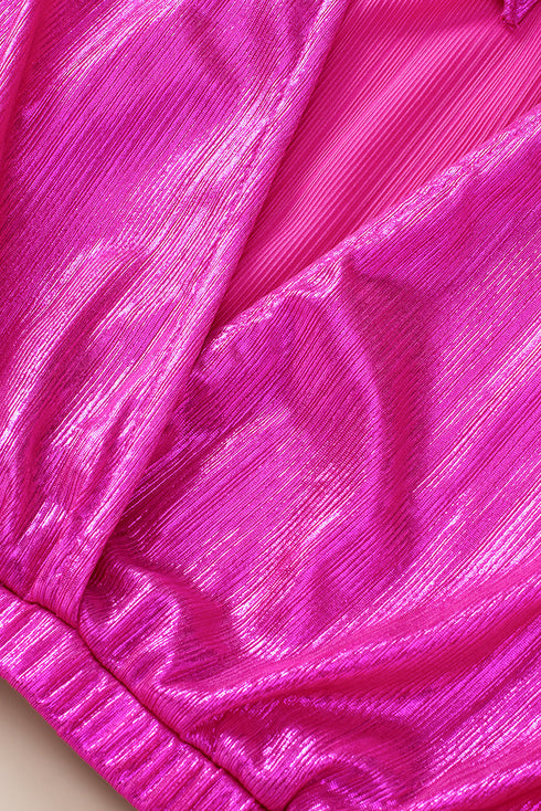 Satin Ruched Sleeve Knotted Open Back Blouse