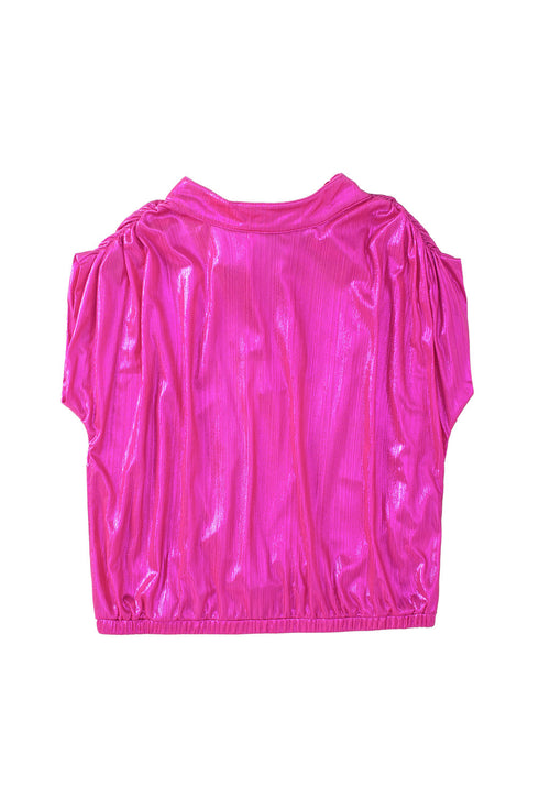Satin Ruched Sleeve Knotted Open Back Blouse