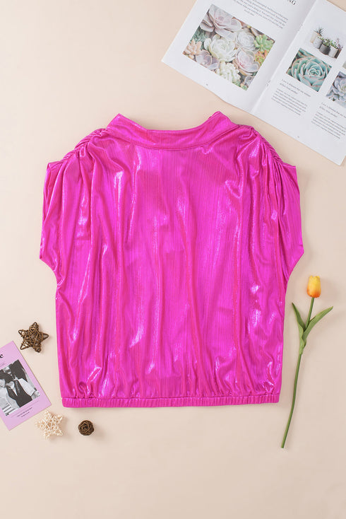 Satin Ruched Sleeve Knotted Open Back Blouse