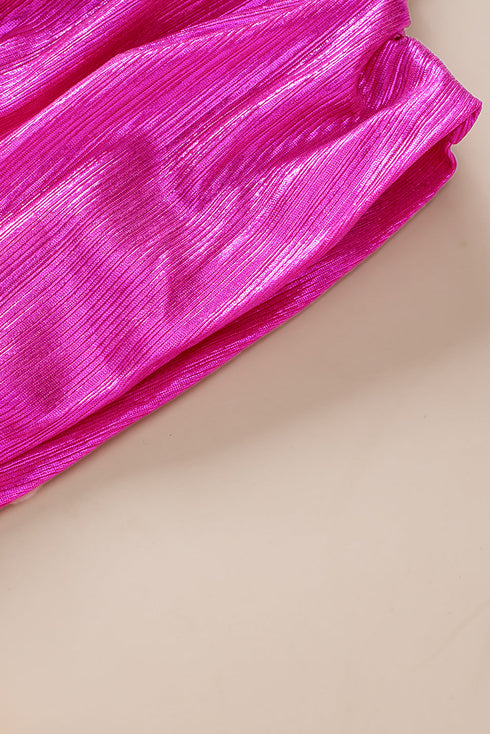 Satin Ruched Sleeve Knotted Open Back Blouse