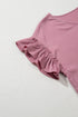 Satin Ruffle Sleeve Round Neck Blouse Top