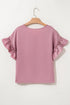Satin Ruffle Sleeve Round Neck Blouse Top