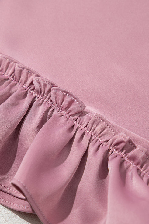 Satin Ruffle Sleeve Round Neck Blouse Top