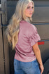 Satin Ruffle Sleeve Round Neck Blouse Top