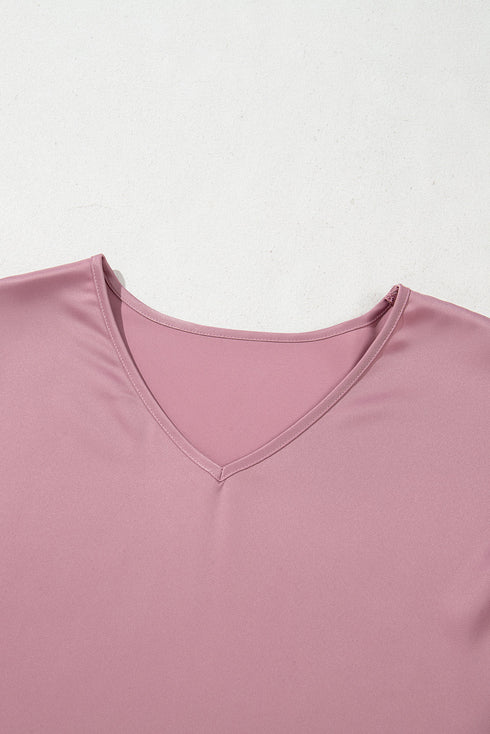 Satin Ruffle Sleeve Round Neck Blouse Top