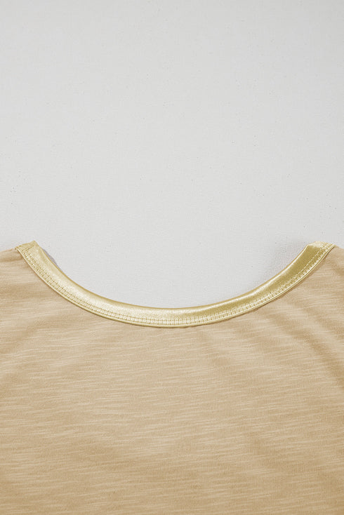 Satin Trim Slub Knit Scoop Neck Tank Top