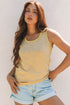 Satin Trim Slub Knit Scoop Neck Tank Top