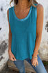 Satin Trim Slub Knit Scoop Neck Tank Top