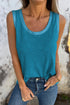 Satin Trim Slub Knit Scoop Neck Tank Top
