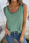 Satin Trim Slub Knit Scoop Neck Tank Top