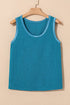 Satin Trim Slub Knit Scoop Neck Tank Top