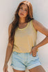 Satin Trim Slub Knit Scoop Neck Tank Top