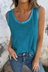 Satin Trim Slub Knit Scoop Neck Tank Top